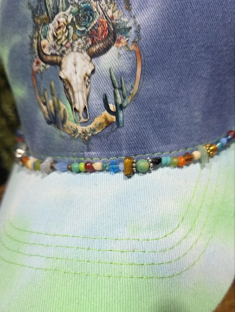 Aurum Grove Green & Blue Beaded Trucker Hat